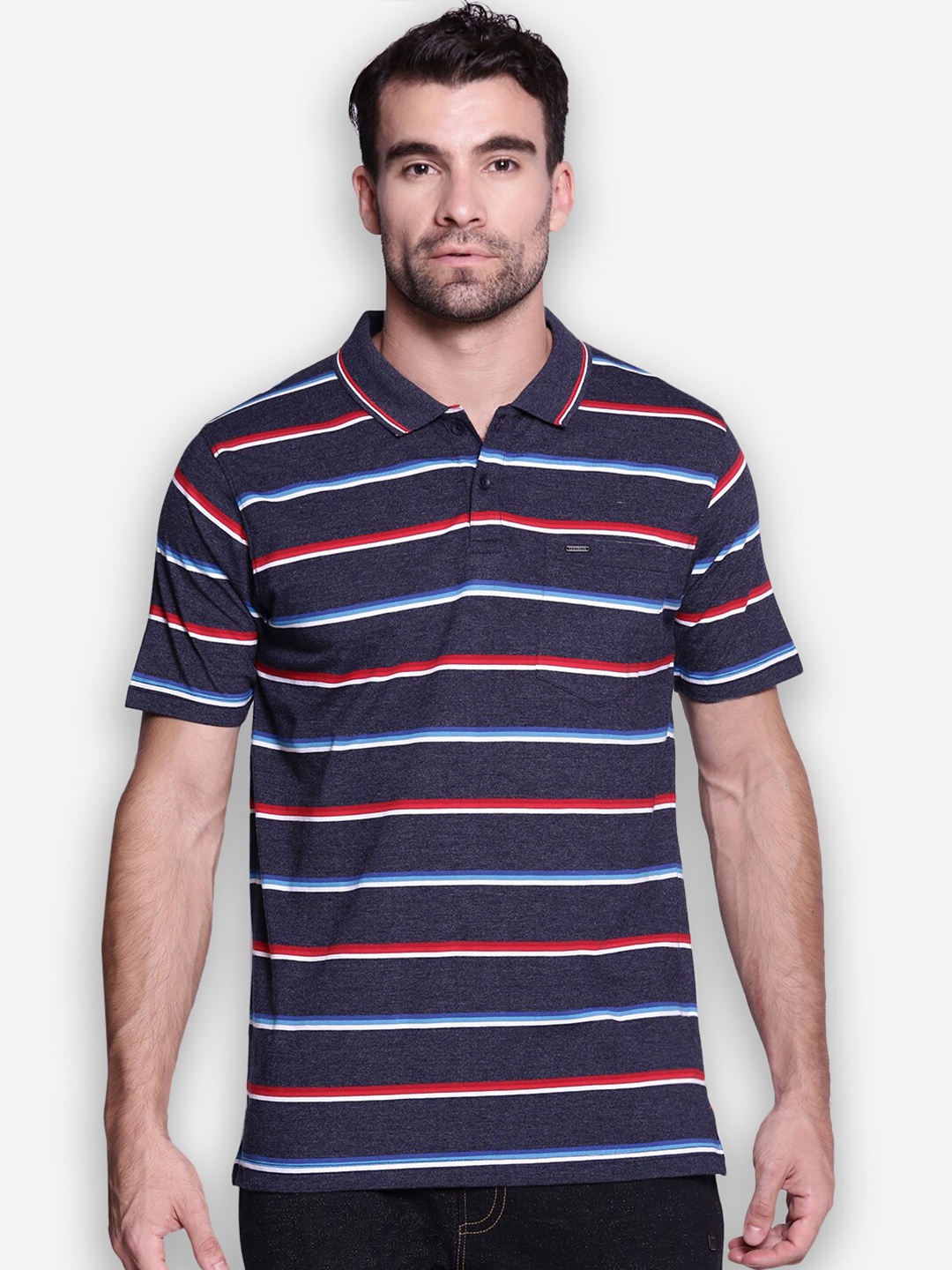 

Proline Active Men Blue & Grey Cotton Striped Polo Collar Everfresh T-shirt