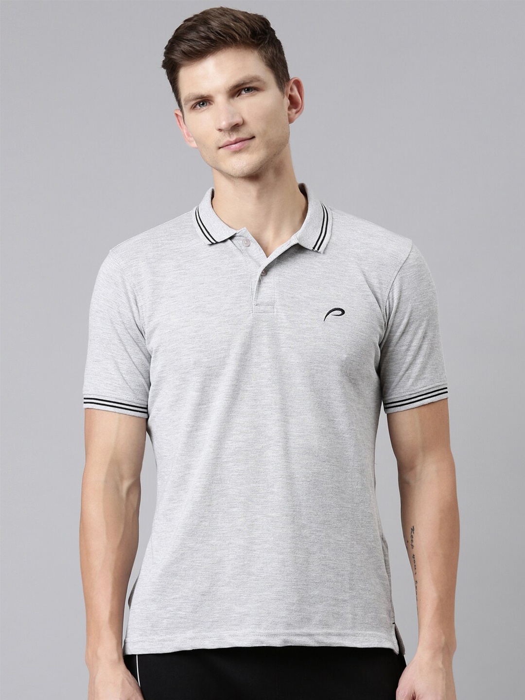 

Proline Active Men Grey Cotton Polo Collar Everfresh T-shirt