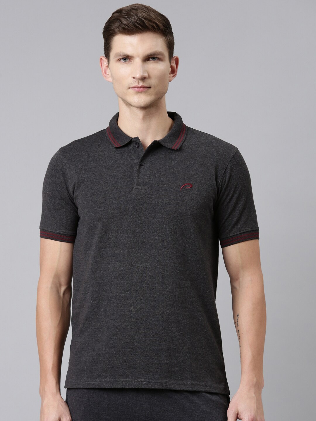 

Proline Active Men Grey Polo Collar Everfresh T-shirt