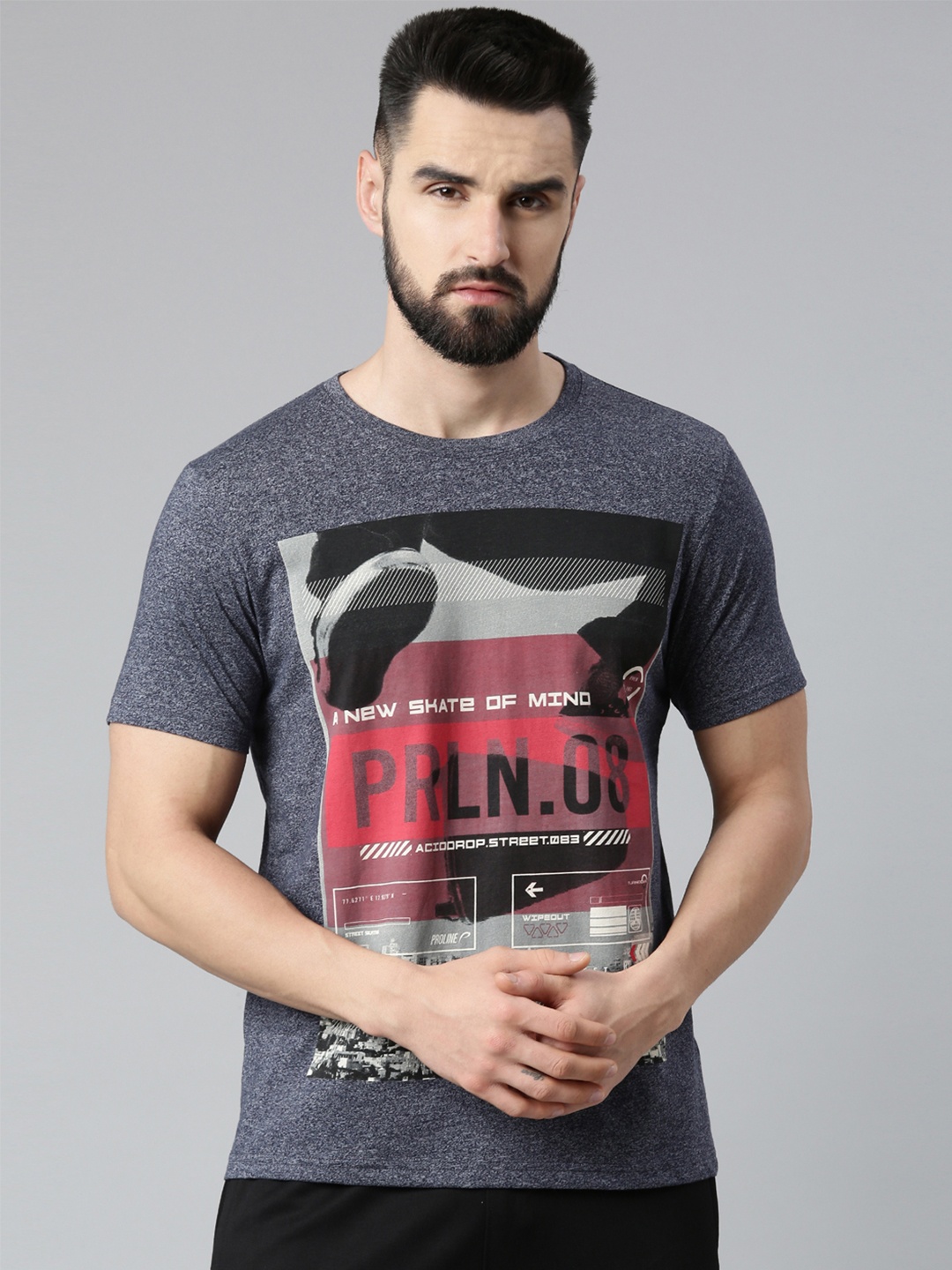 

Proline Active Men Blue Printed Everfresh T-shirt