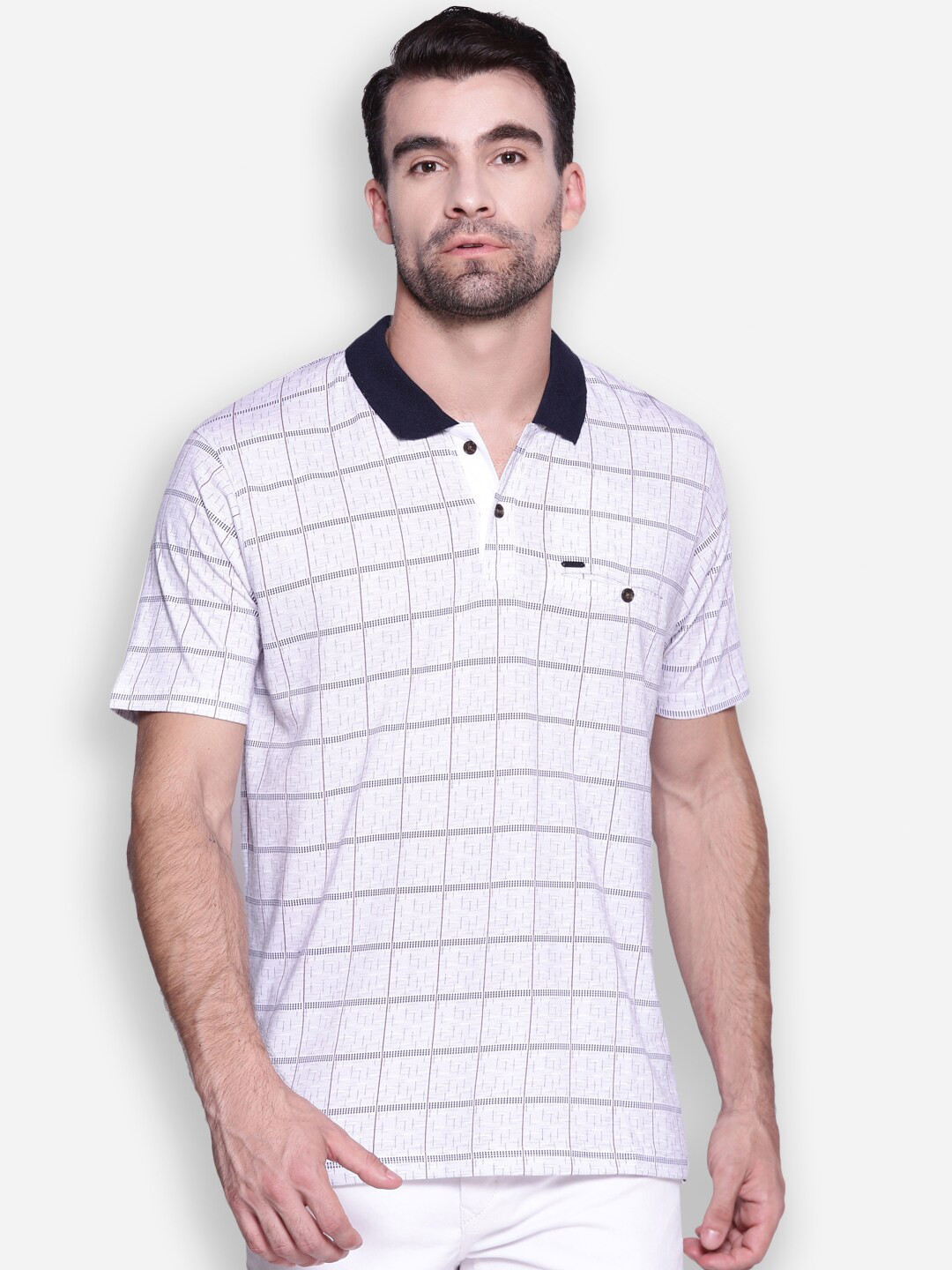 

Proline Active Men Navy Blue Checked Polo Collar Everfresh T-shirt