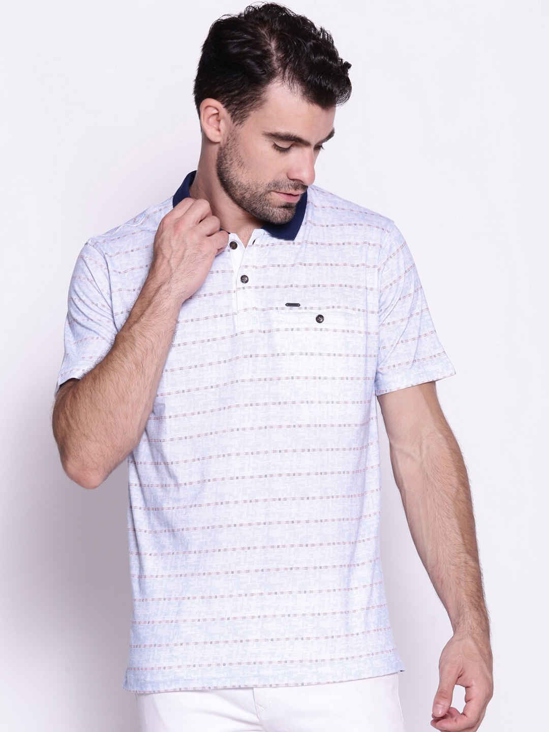 

Proline Active Men Blue Striped Polo Collar Everfresh T-shirt