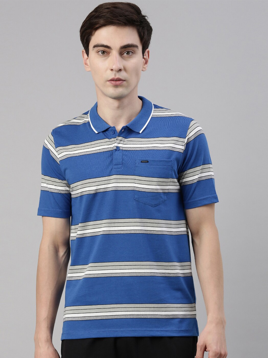 

Proline Active Men Blue Striped Polo Collar Everfresh T-shirt