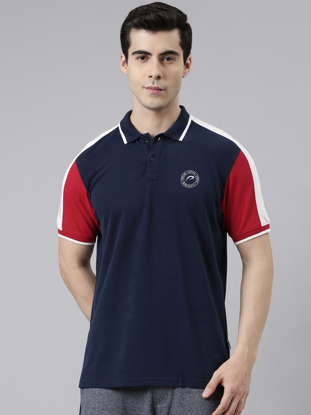 

Proline Active Men Blue Colourblocked Polo Collar Everfresh Applique T-shirt