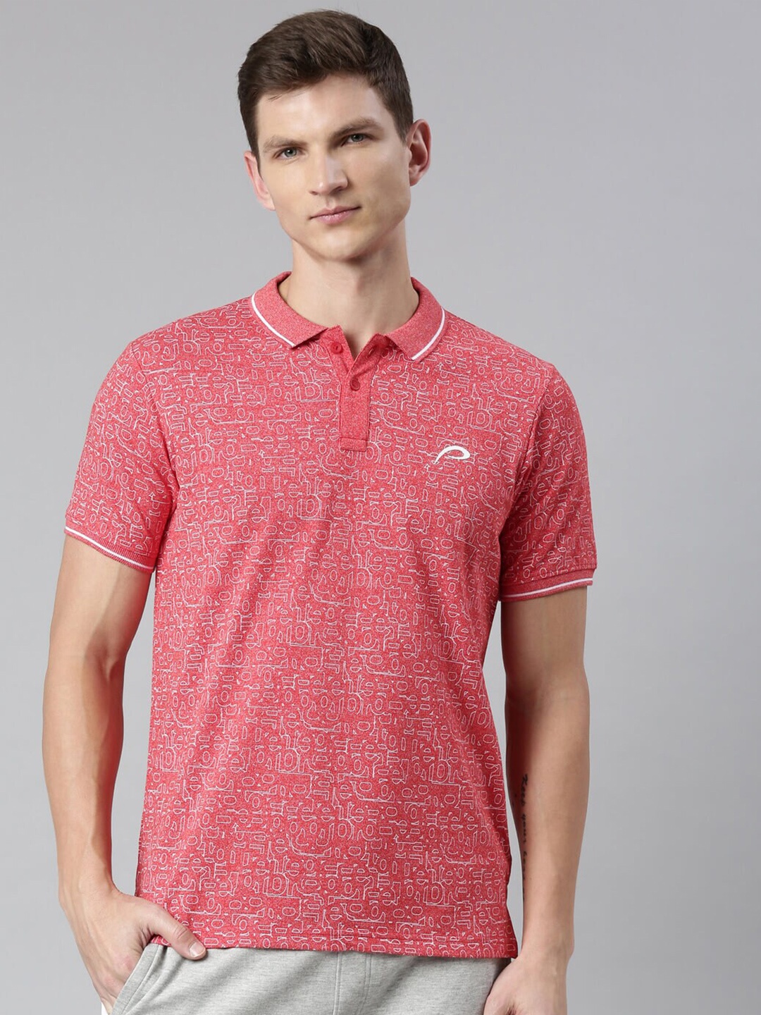 

Proline Active Men Red Polo Collar Everfresh Applique T-shirt