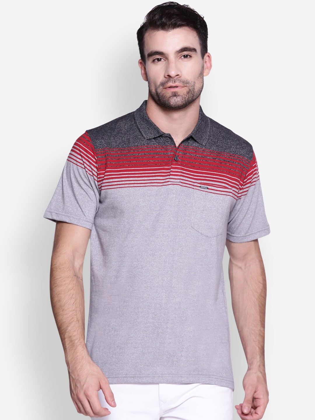 

Proline Active Men Black Striped Polo Collar Everfresh T-shirt