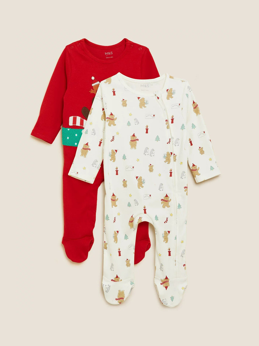 

Marks & Spencer Infants Pack of 2 Printed Red Cotton Sleepsuit