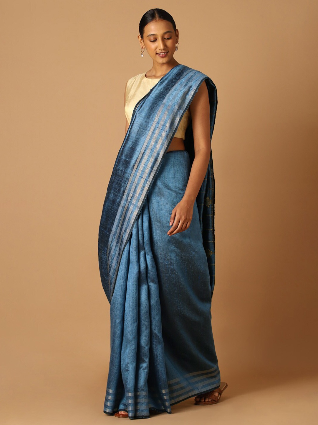 

Taneira Blue & Silver-Toned Zari Pure Silk Bhagalpuri Saree