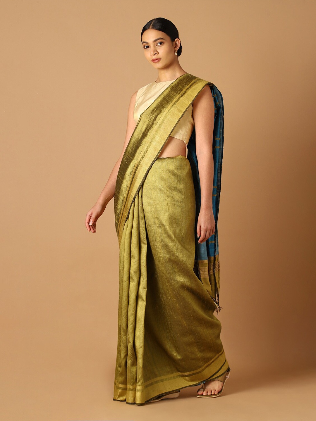 

Taneira Green & Blue Zari Pure Silk Bhagalpuri Saree