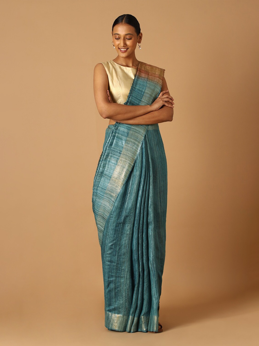 

Taneira Blue & Brown Zari Pure Silk Bhagalpuri Saree