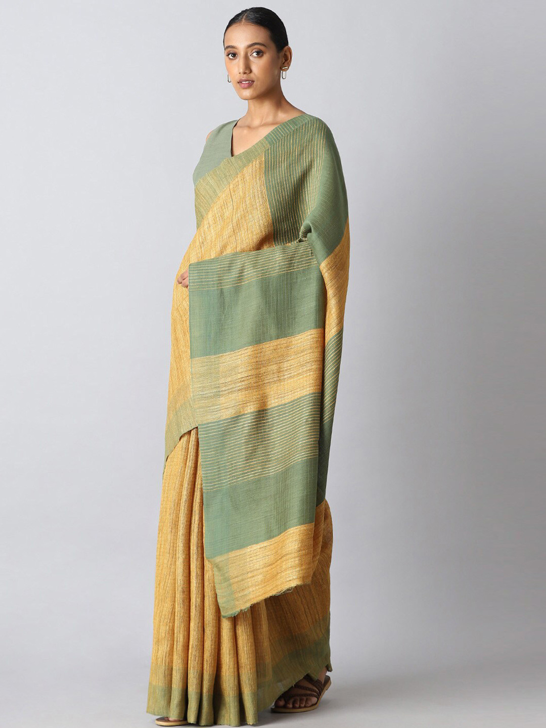 

Taneira Yellow & Green Woven Design Zari Pure Silk Bhagalpuri Saree
