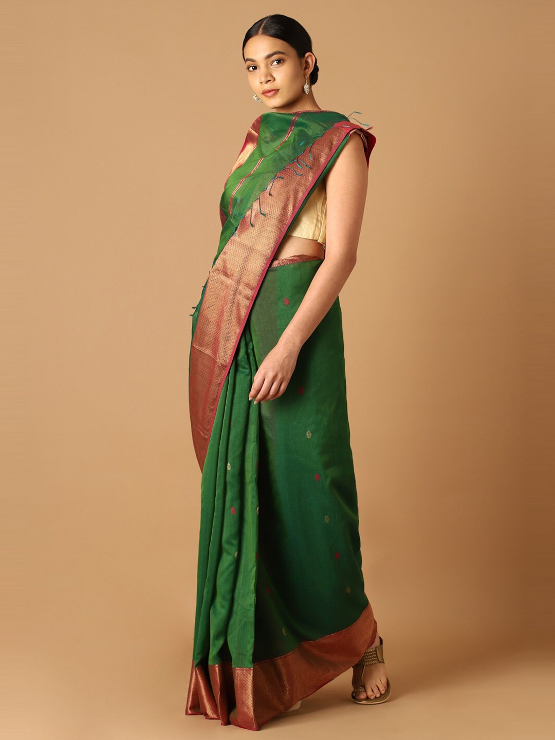 

Taneira Green & Pink Zari Silk Cotton Maheshwari Saree