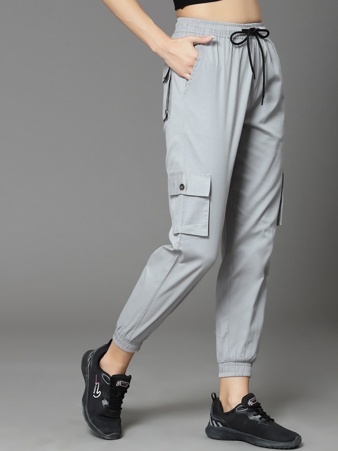 

KASSUALLY Women Grey Comfort Easy Wash Cotton Trousers