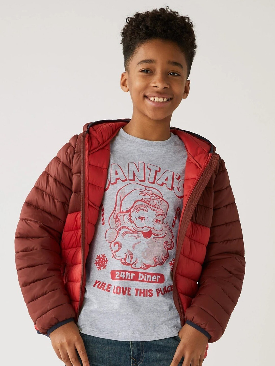 

Marks & Spencer Boys Grey Printed High Neck Raw Edge T-shirt