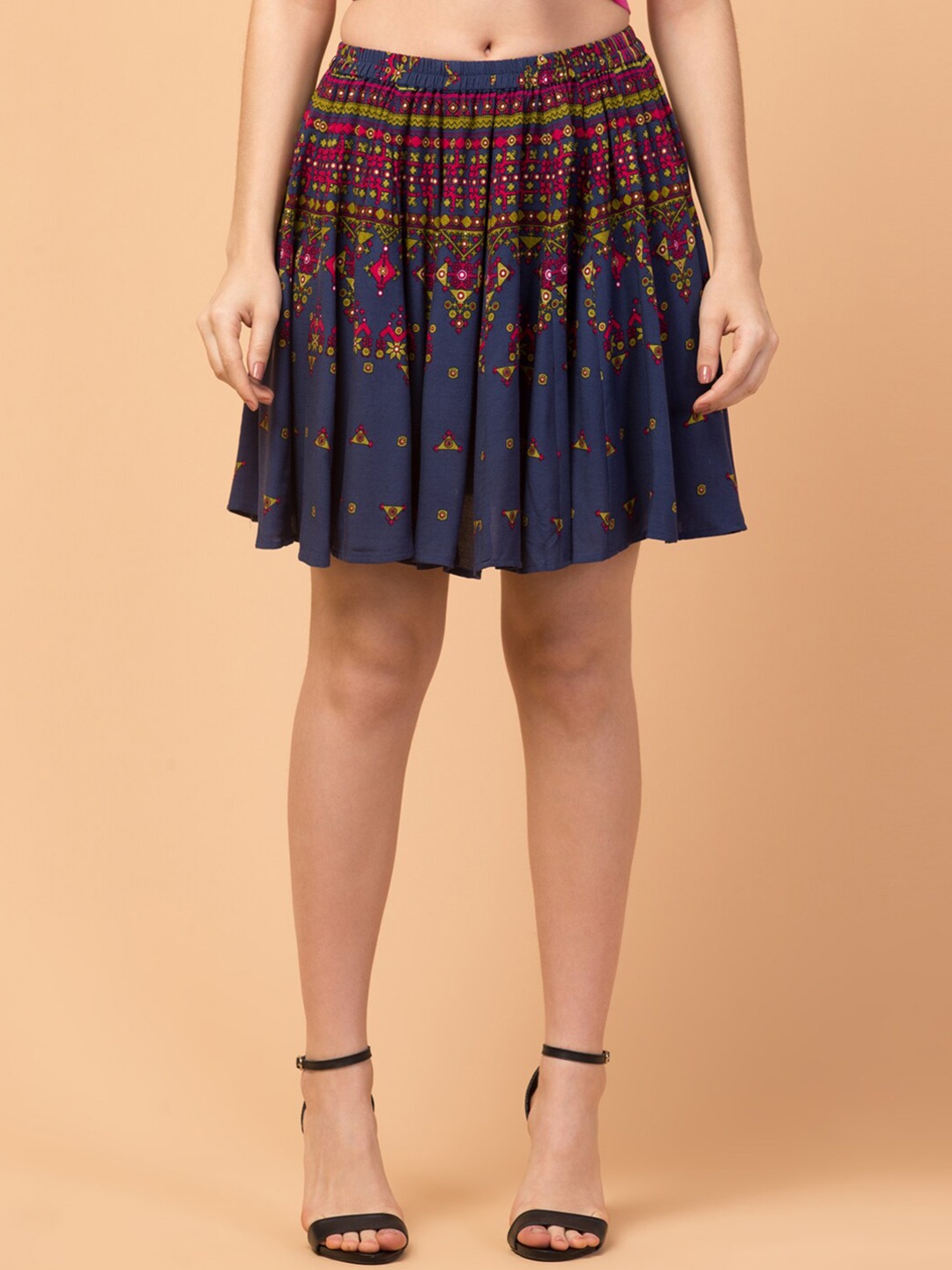 

Hive91 Women Blue Printed Mini Flared Skirt