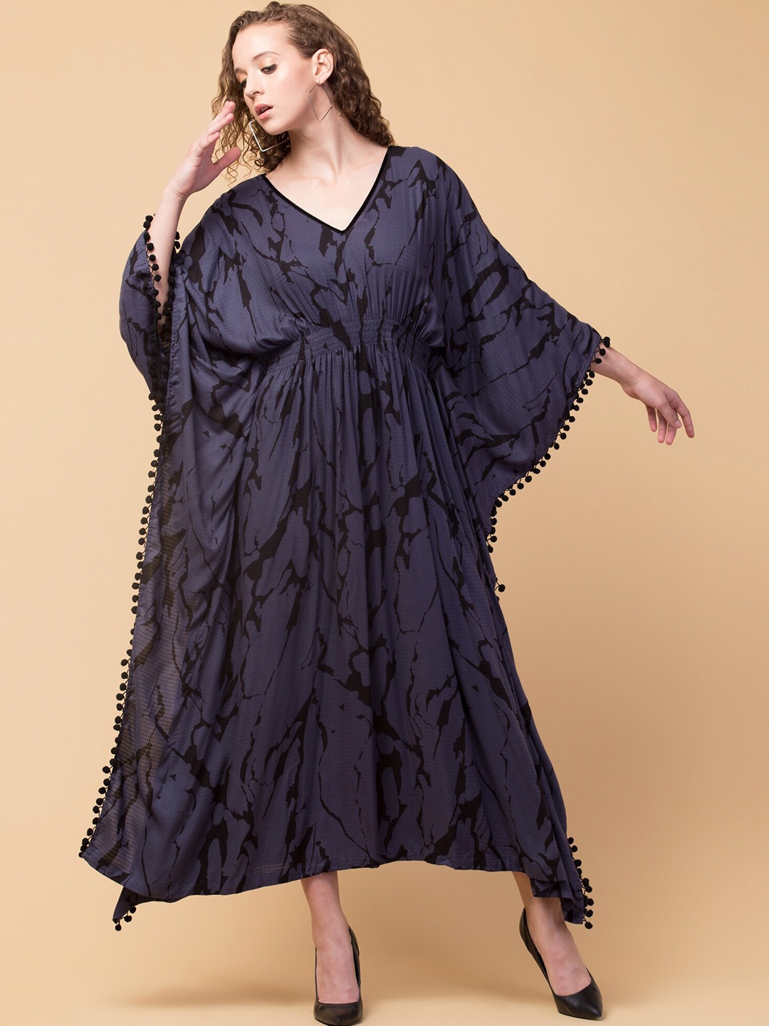 

Hive91 Navy Blue & Black Printed Kaftan Maxi Dress