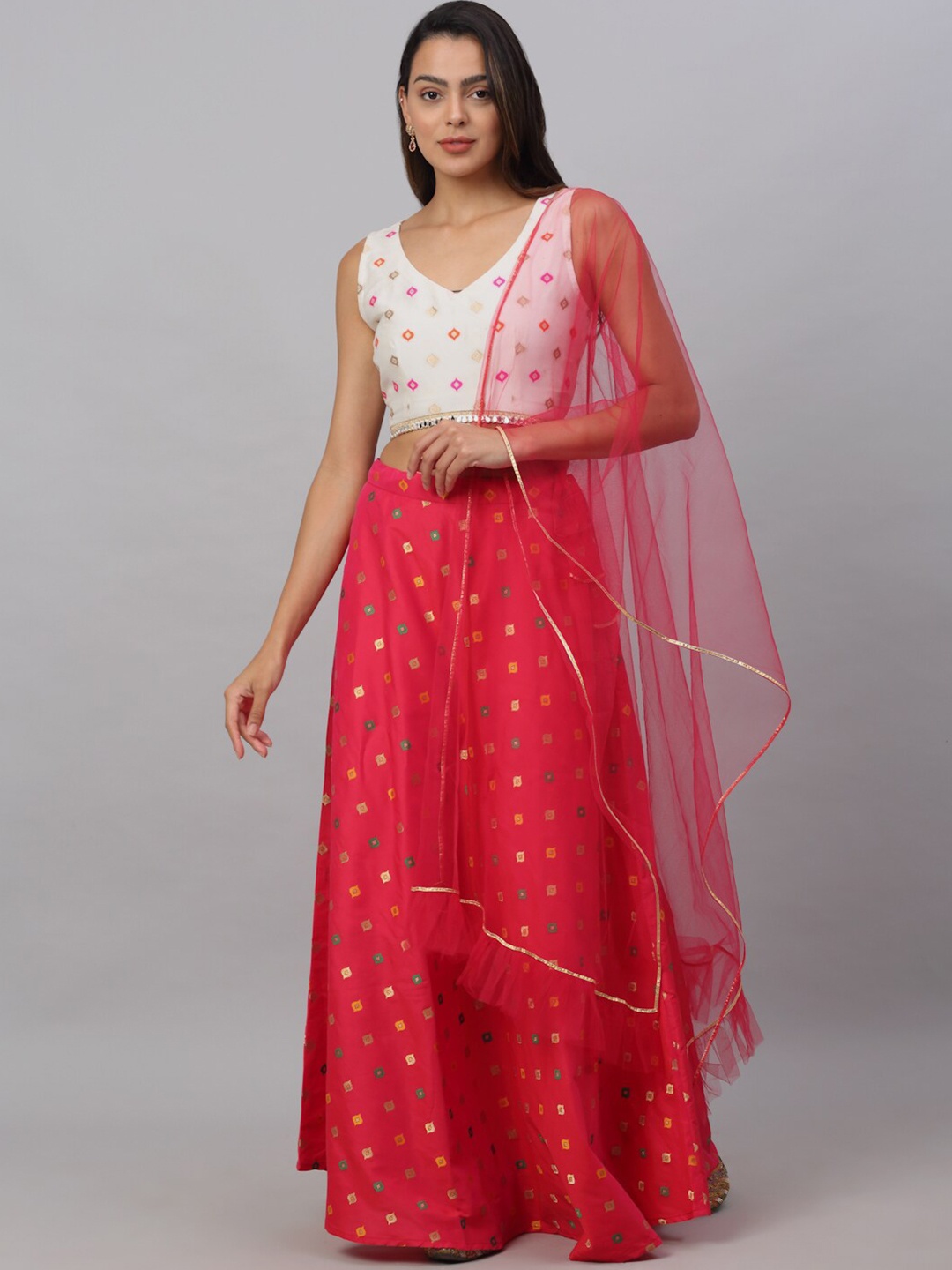 

NEUDIS Pink & White Lehenga & Blouse With Dupatta