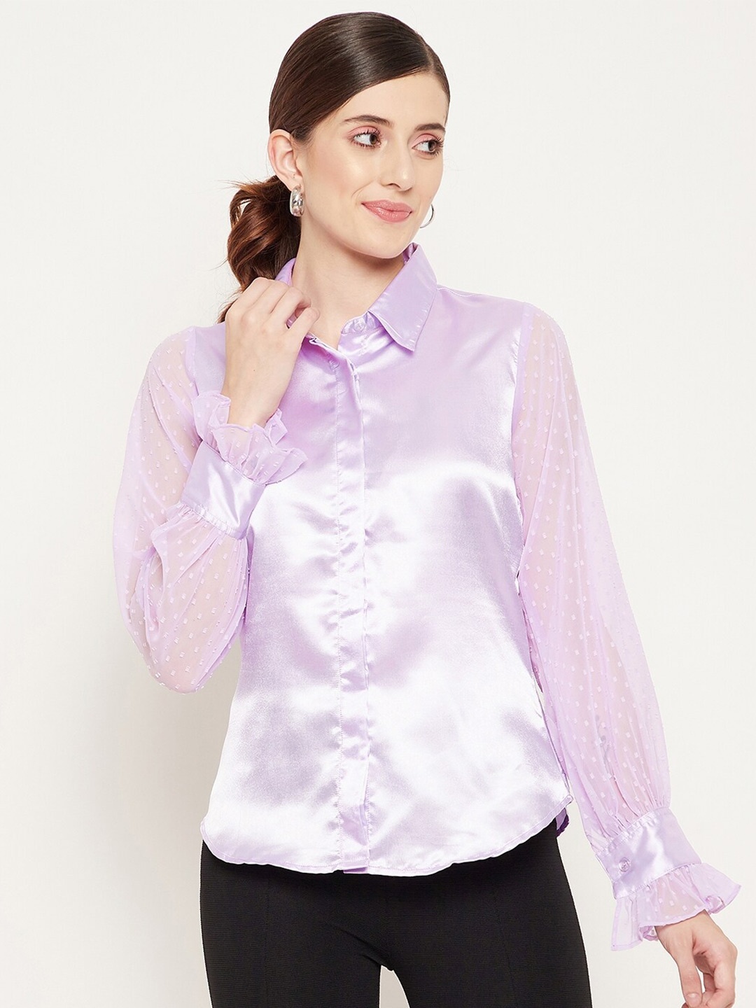 

Bitterlime Women Mauve Satin Casual Shirt