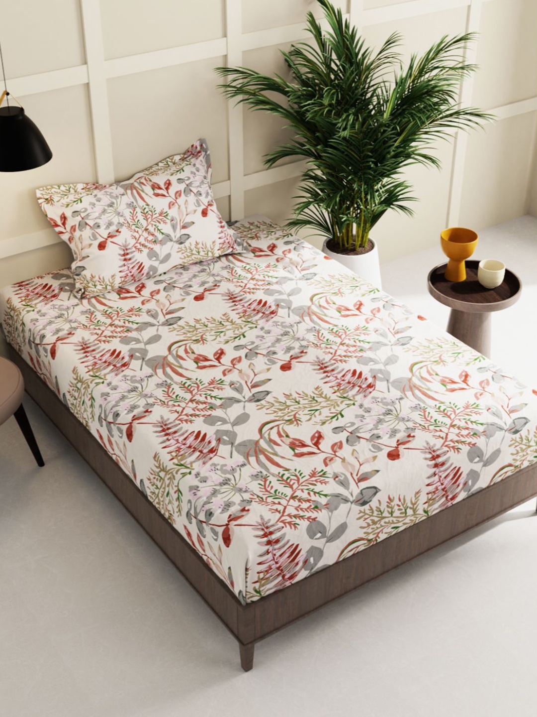 

BIANCA Off White & Brown Floral 150 TC Single Bedsheet with 1 Pillow Cover
