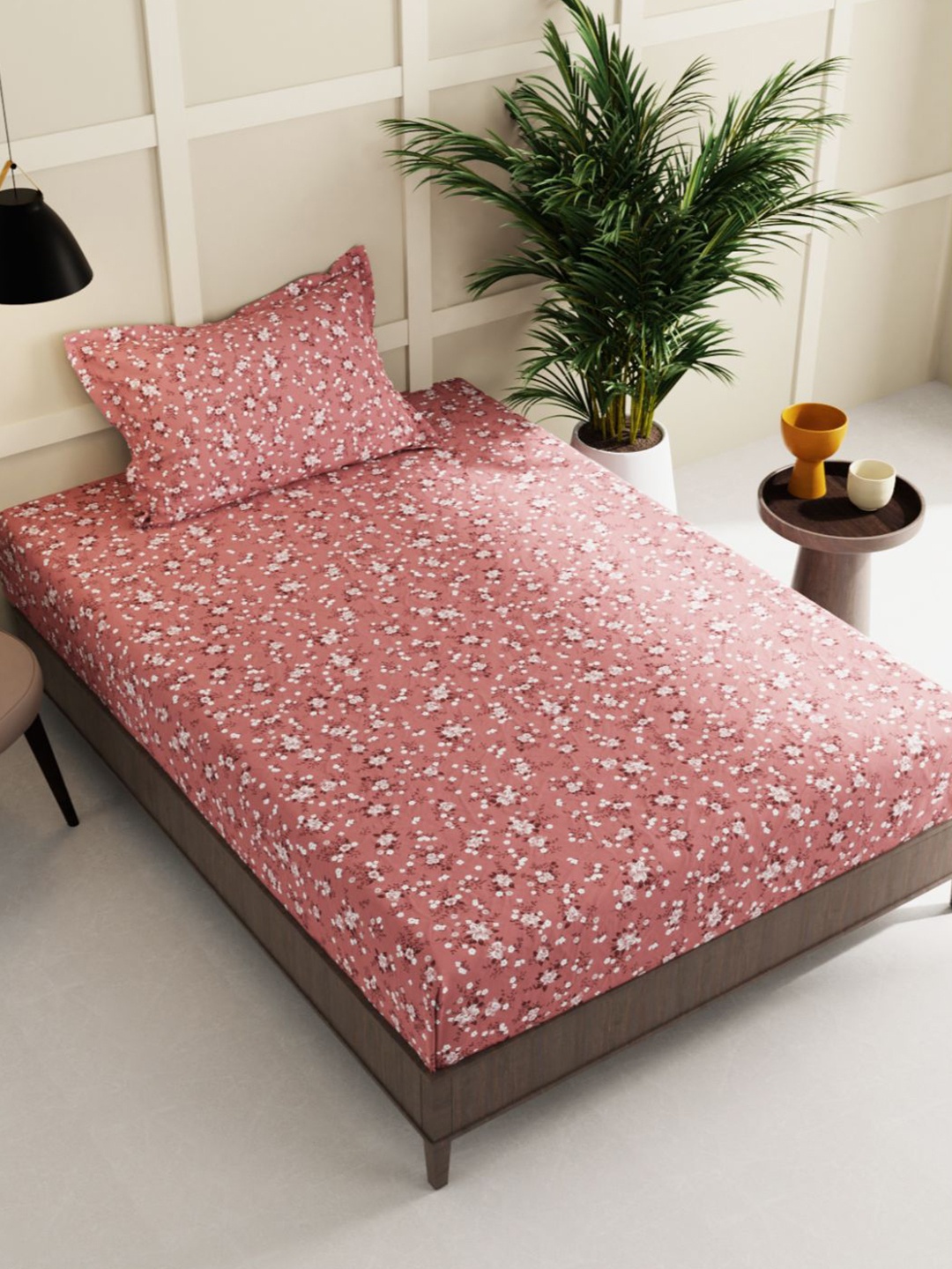 

BIANCA Red & White Floral 150 TC Single Bedsheet with 1 Pillow Cover
