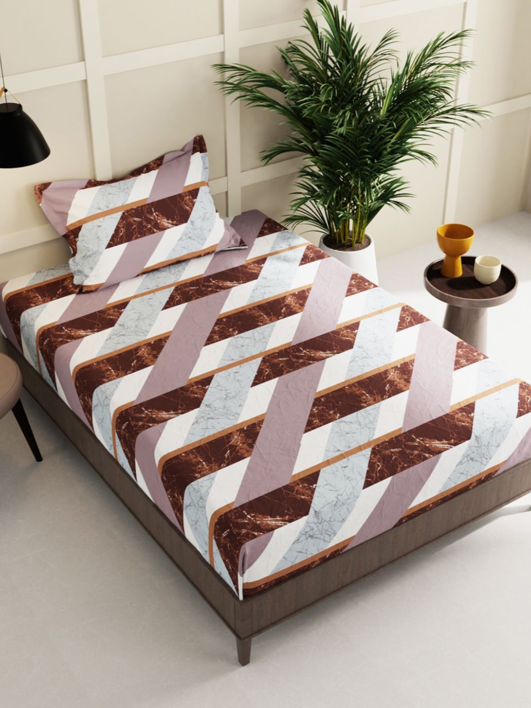 

BIANCA Purple & Brown Geometric 150 TC Single Bedsheet with 1 Pillow Cover