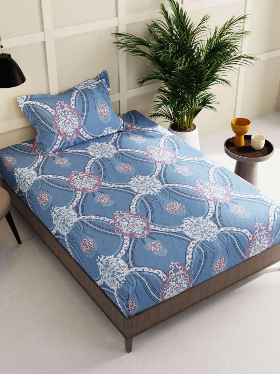 

BIANCA Blue & White Ethnic Motifs 150 TC Single Bedsheet with 1 Pillow Cover