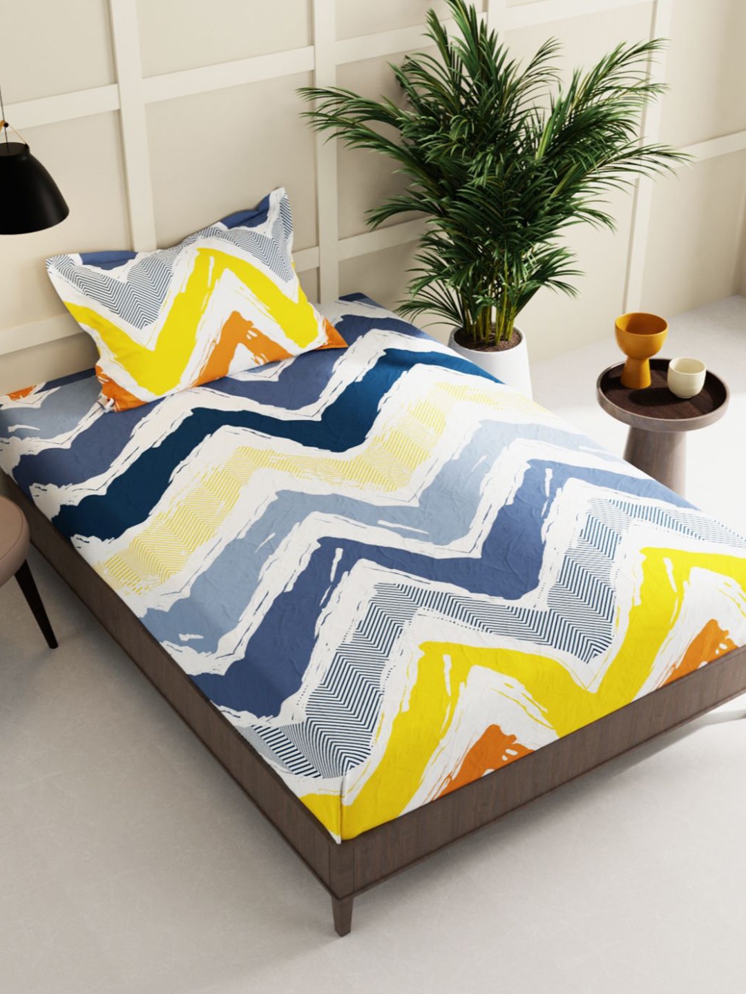 

BIANCA White & Blue Striped 150 TC Single Bedsheet with 1 Pillow Cover