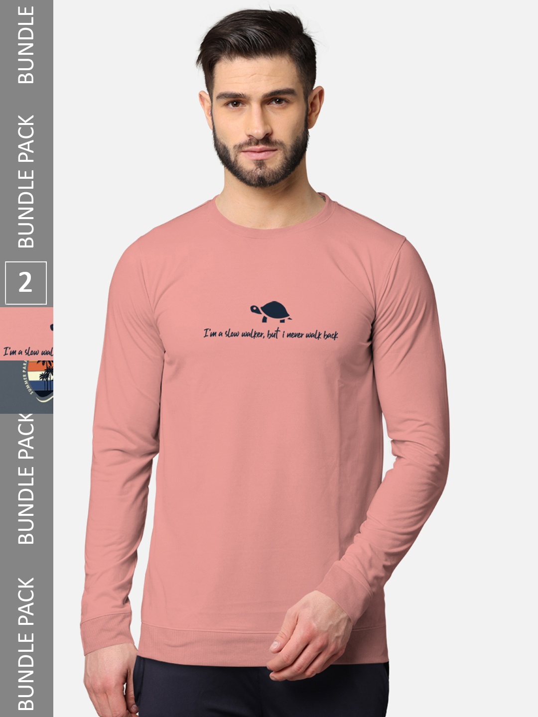 

BULLMER Men Pink & Grey Pack of 2 Printed Cotton T-shirt