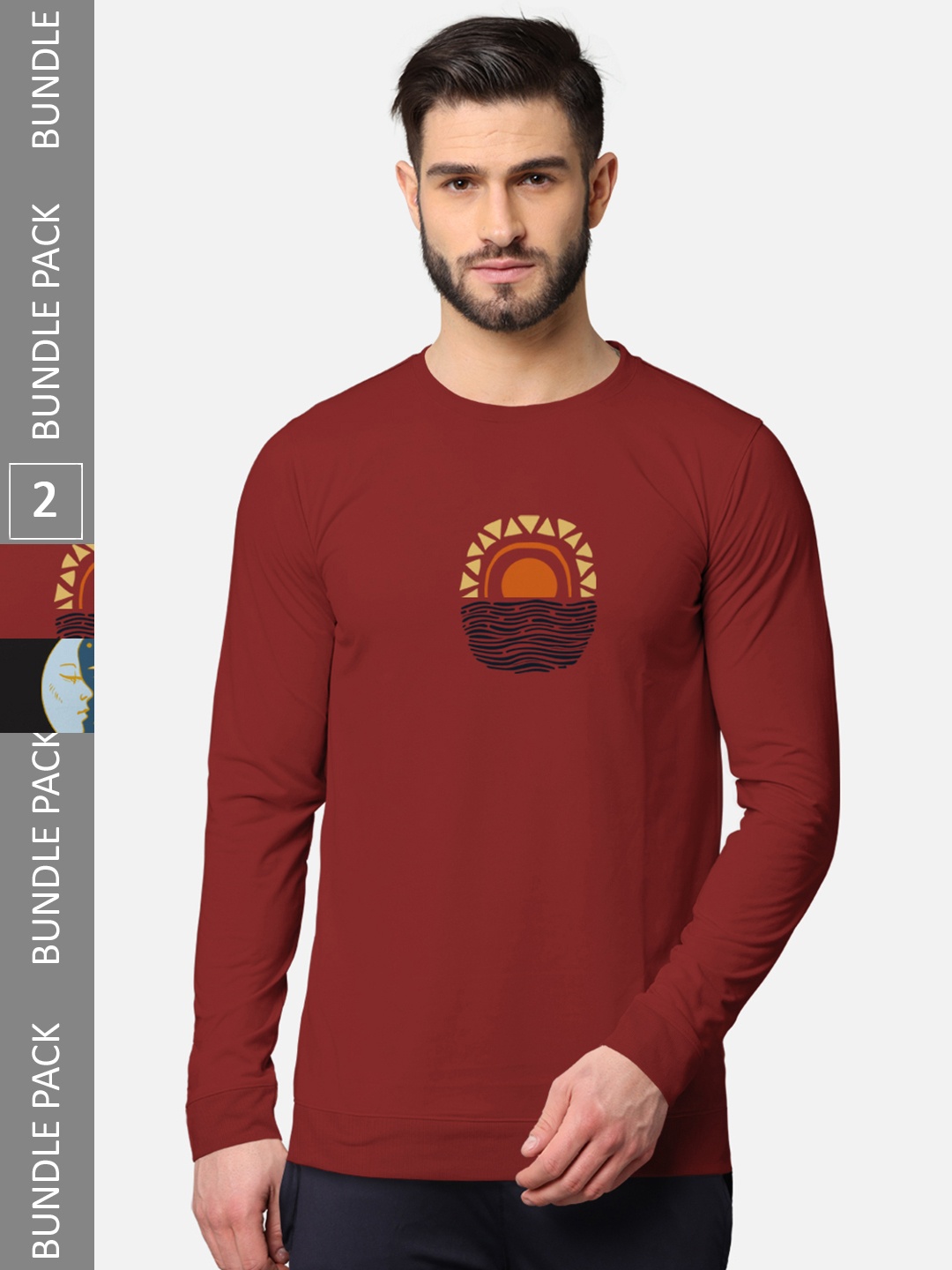 

BULLMER Men Rust & Black Pack of 2 Printed Cotton T-shirt