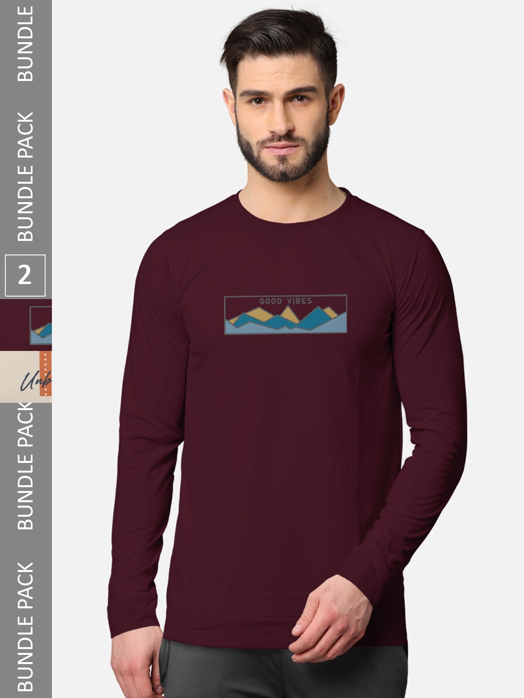 

BULLMER Men Burgundy & Beige Pack of 2 Printed Cotton T-shirt