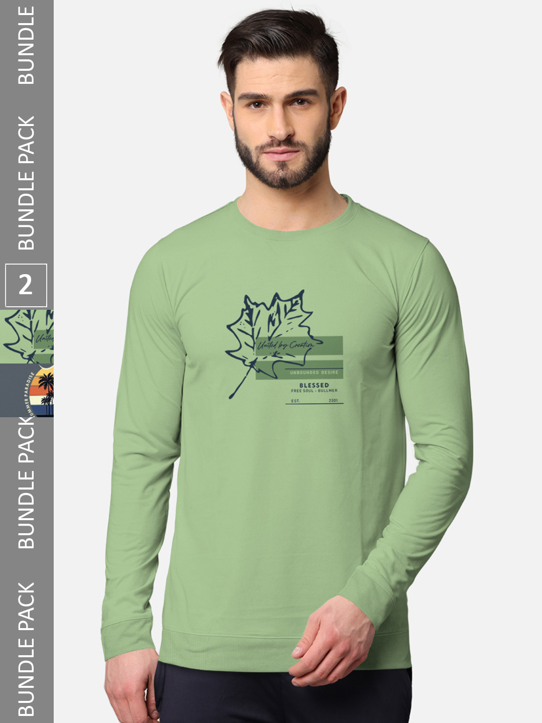 

BULLMER Men Green & Grey Pack of 2 Printed Cotton T-shirt