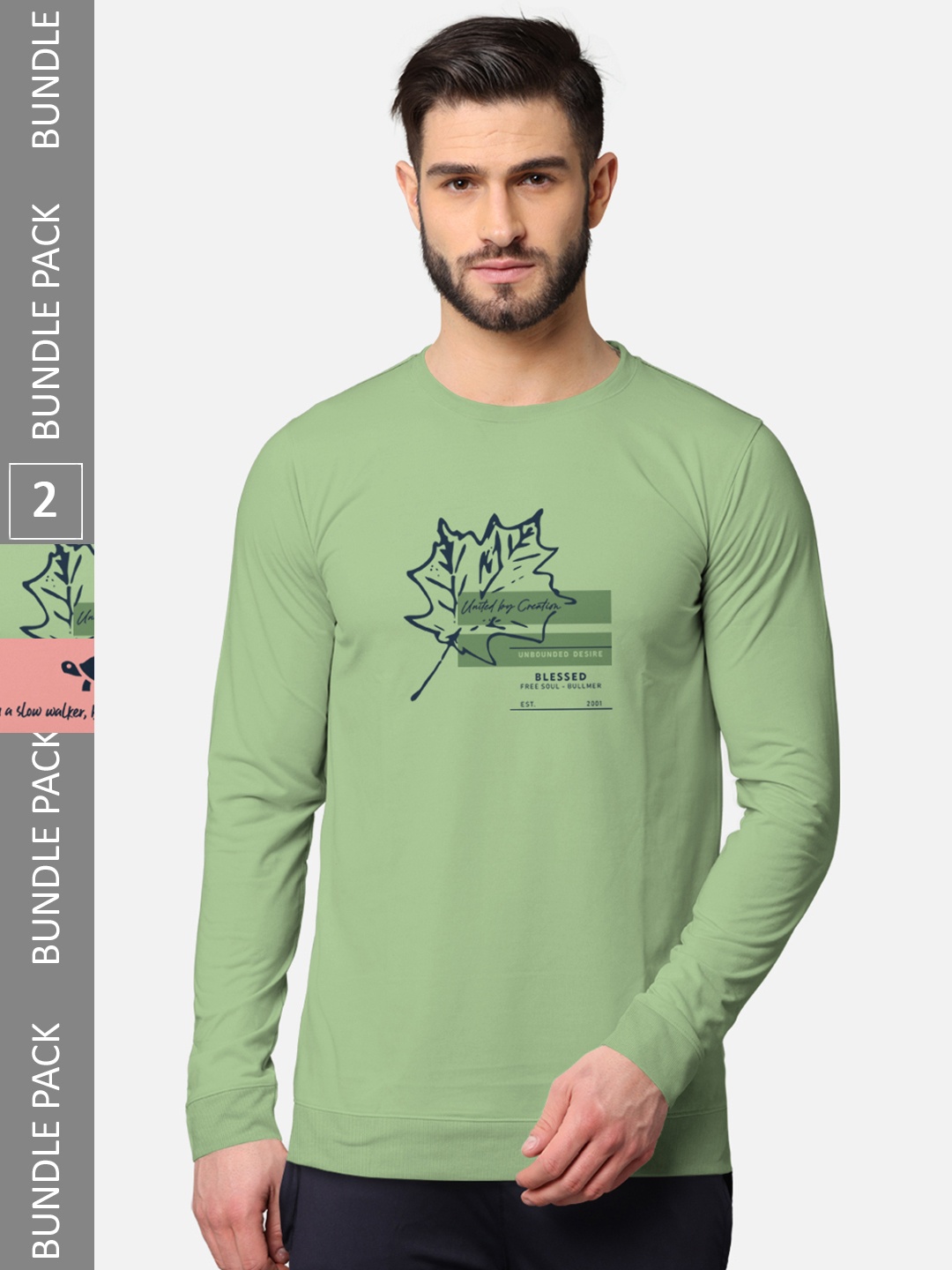 

BULLMER Men Green & Pink Typography Pack Of 2 Printed T-shirt