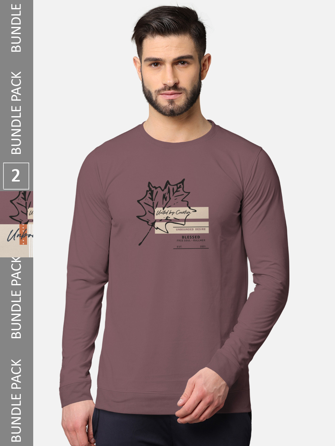 

BULLMER Men Taupe & Beige Pack of 2 Printed Cotton T-shirt