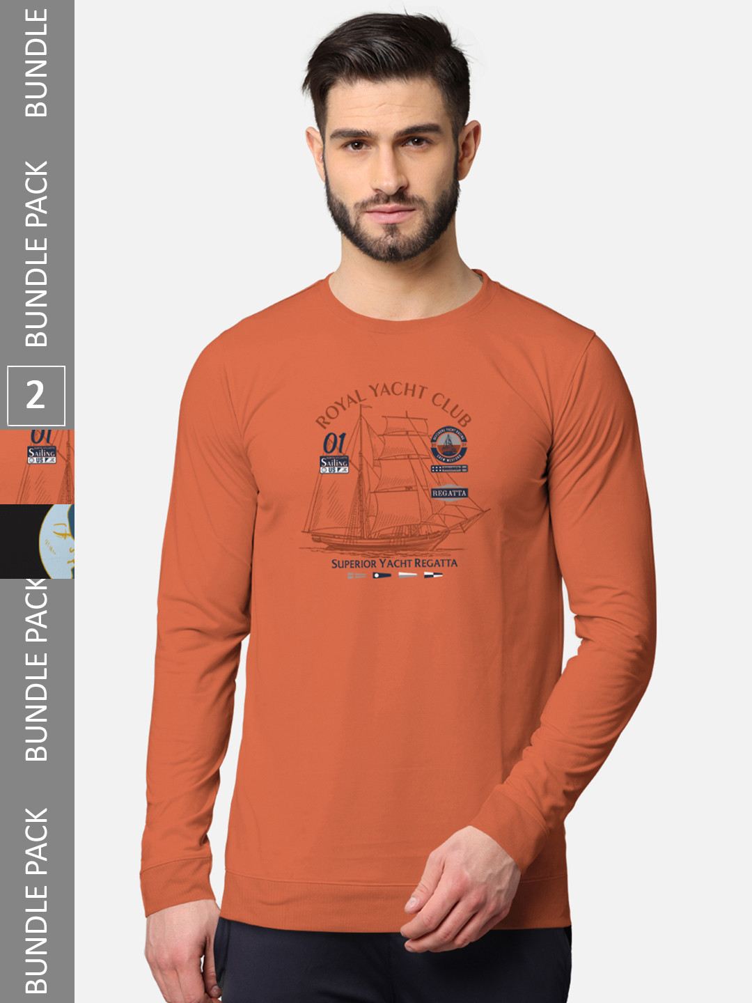 

BULLMER Men Orange & Black Pack of 2 Printed Cotton T-shirt