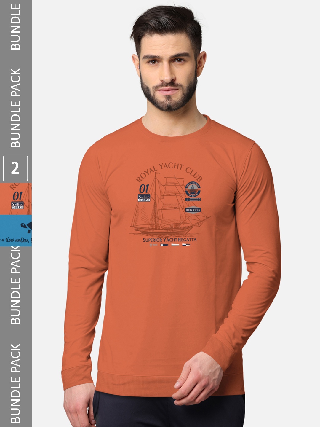 

BULLMER Men Orange & Blue Pack of 2 Printed Cotton T-shirt