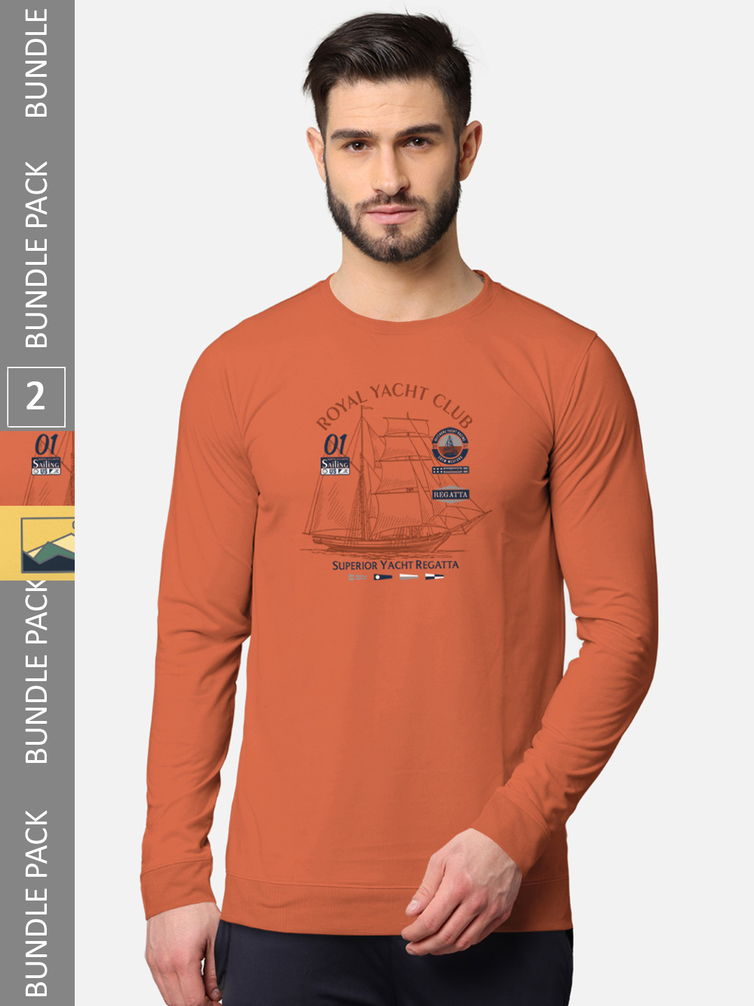 

BULLMER Men Pack Of 2 Yellow & Rust Printed Cotton Sweatshirt