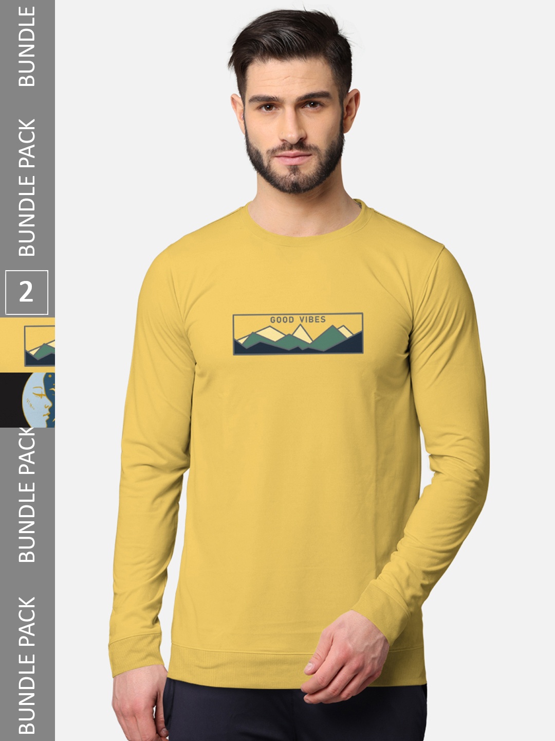 

BULLMER Men Pack Of 2 Yellow & Black Printed Cotton Sweatshirt