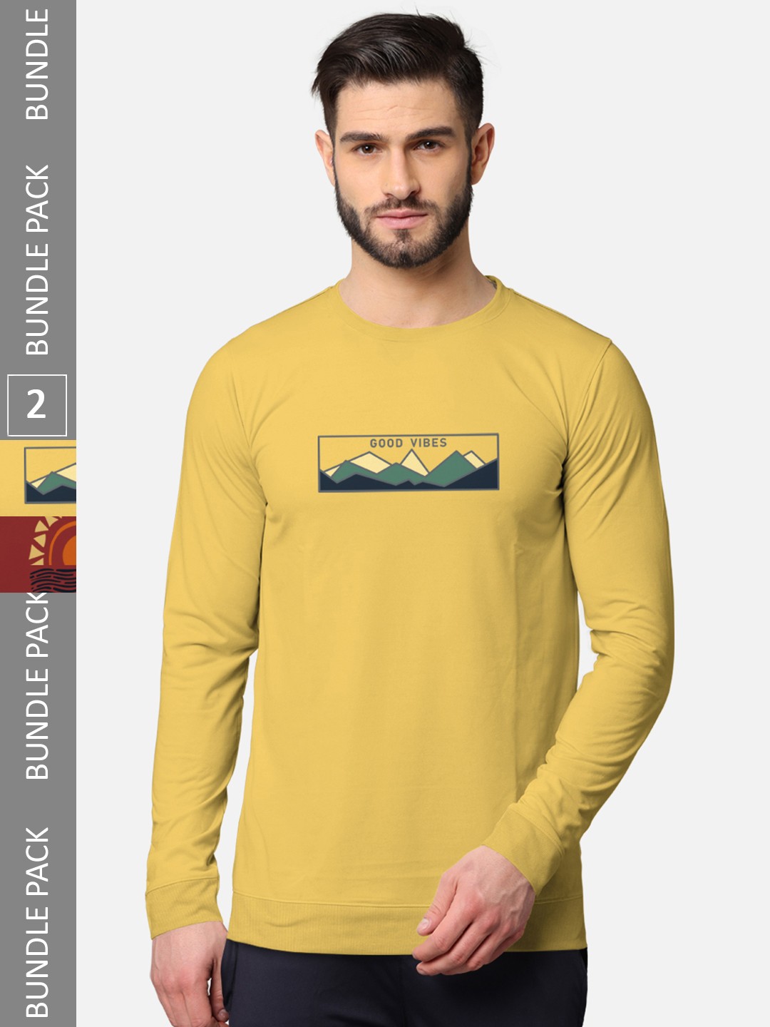 

BULLMER Men Pack Of 2 Mustard & Rust Printed Cotton Sweatshirt