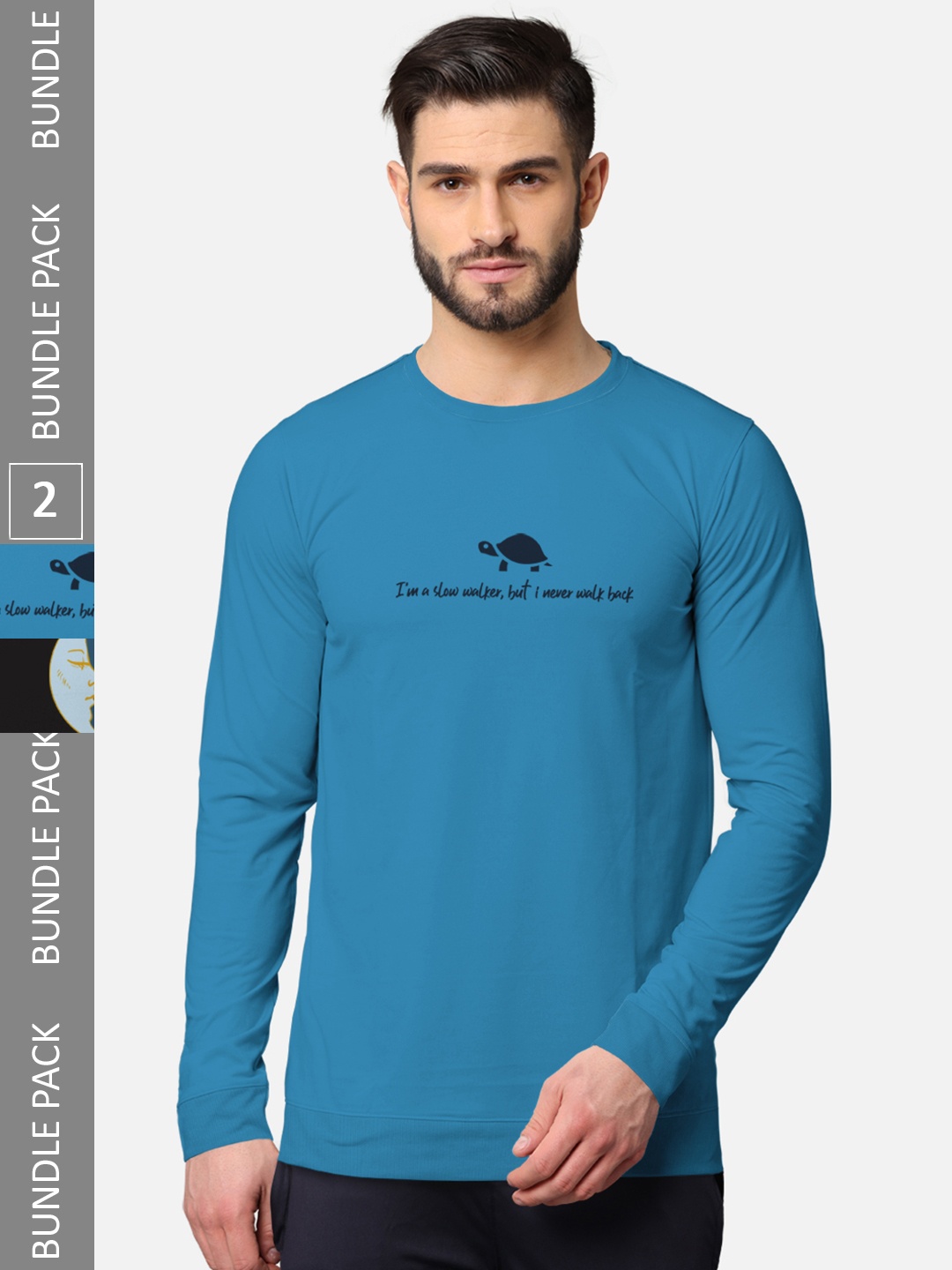 

BULLMER Men Pack Of 2 Blue & Black Typography Printed Cotton T-shirt