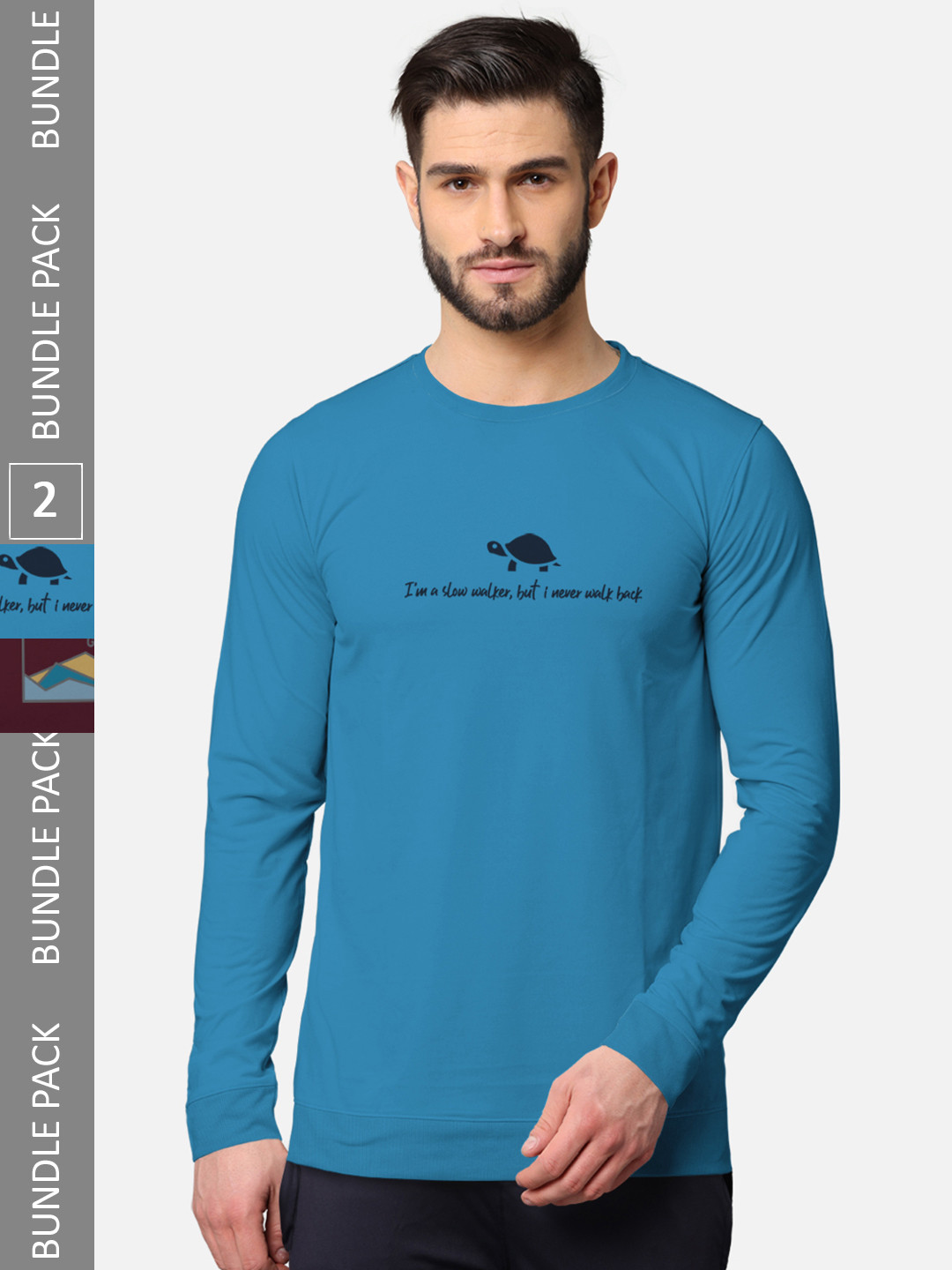 

BULLMER Men Pack Of 2 Turquoise Blue & Blue Typography Printed Cotton T-shirt