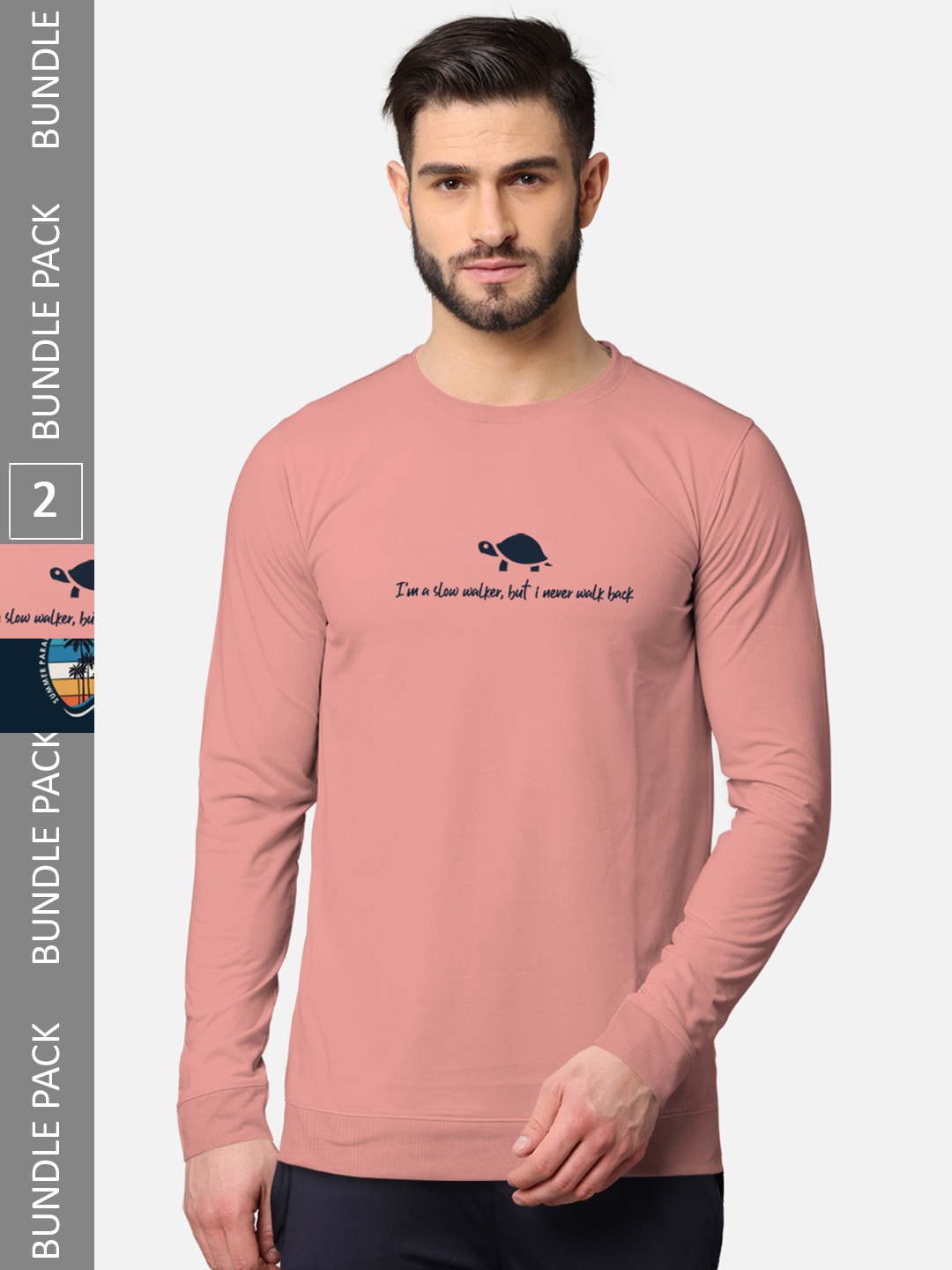 

BULLMER Men Pack Of 2 Pink & Navy Blue Typography Printed Cotton T-shirt
