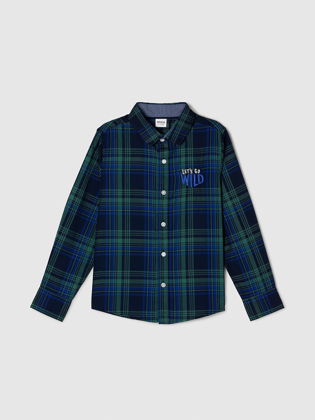 

max Boys Navy Blue Tartan Checked Pure Cotton Casual Shirt