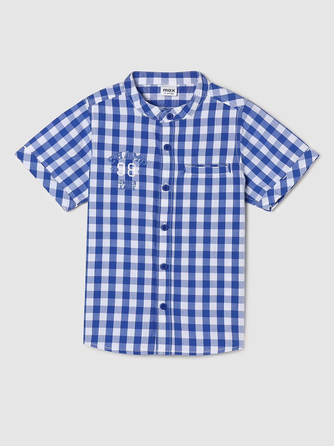 

max Boys Blue & White Gingham Checked Pure Cotton Casual Shirt