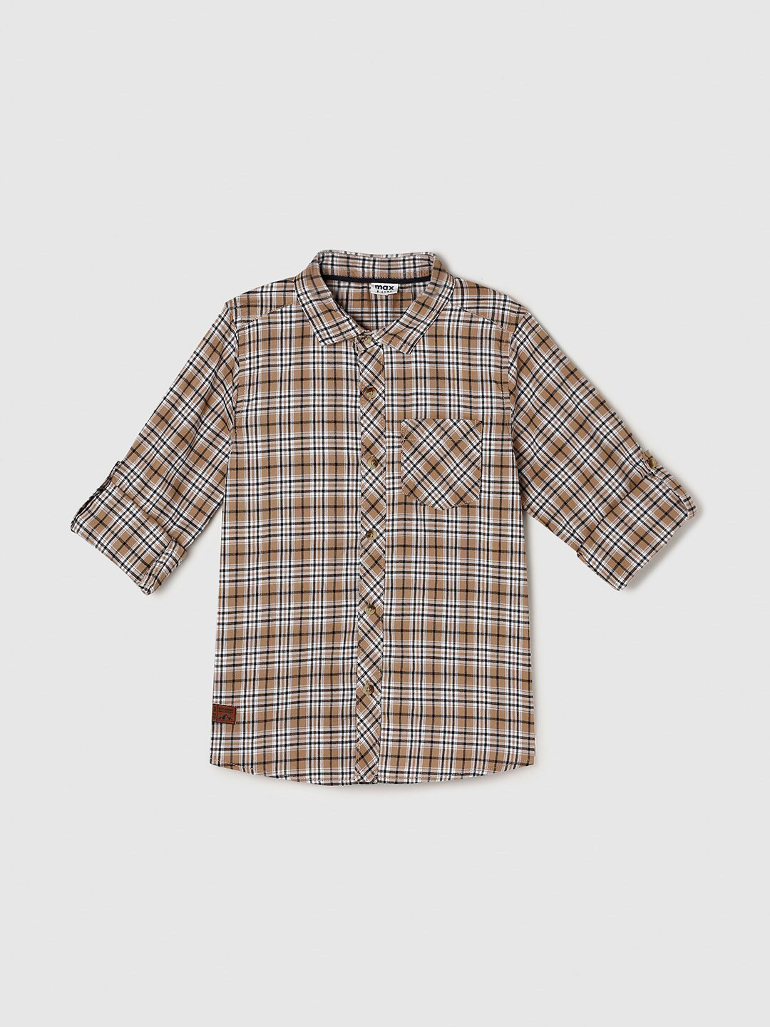 

max Boys Beige & Black Tartan Checked Pure Cotton Casual Shirt