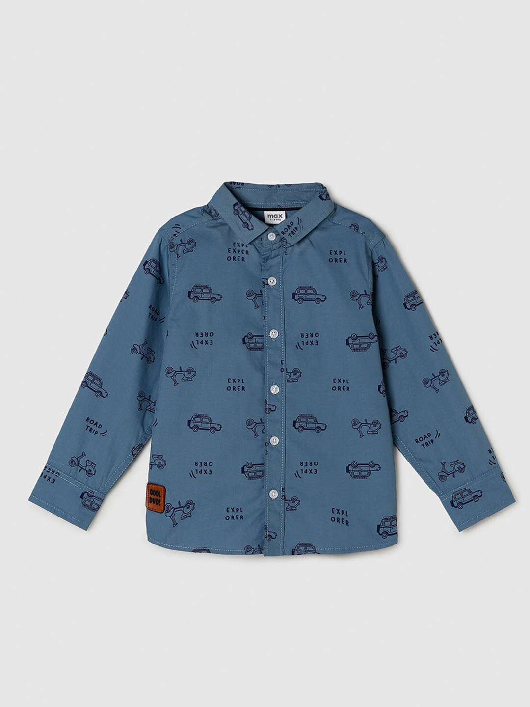 

max Boys Blue Printed Pure Cotton Casual Shirt