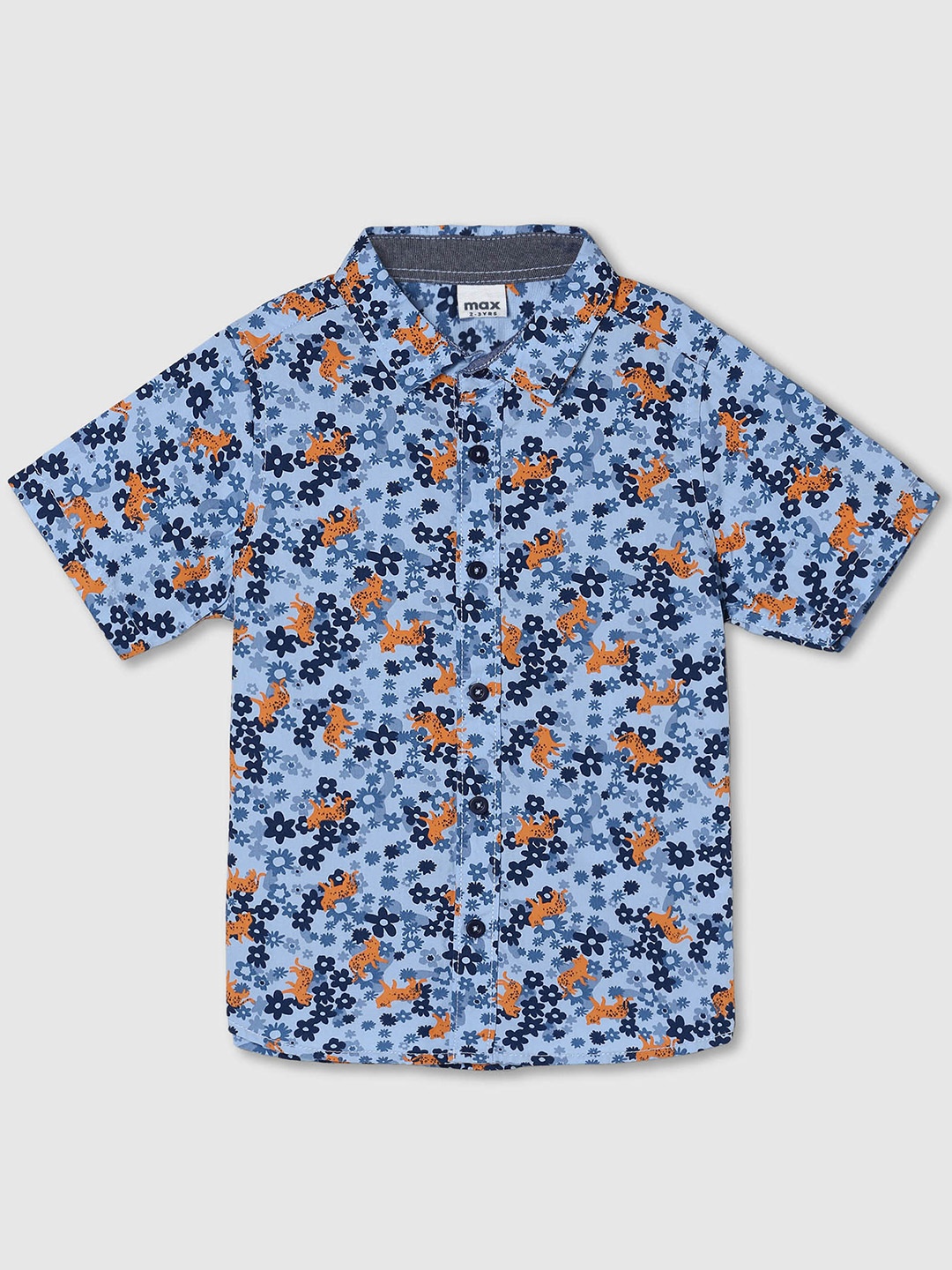 

max Boys Blue & Yellow Floral Printed Pure Cotton Casual Shirt