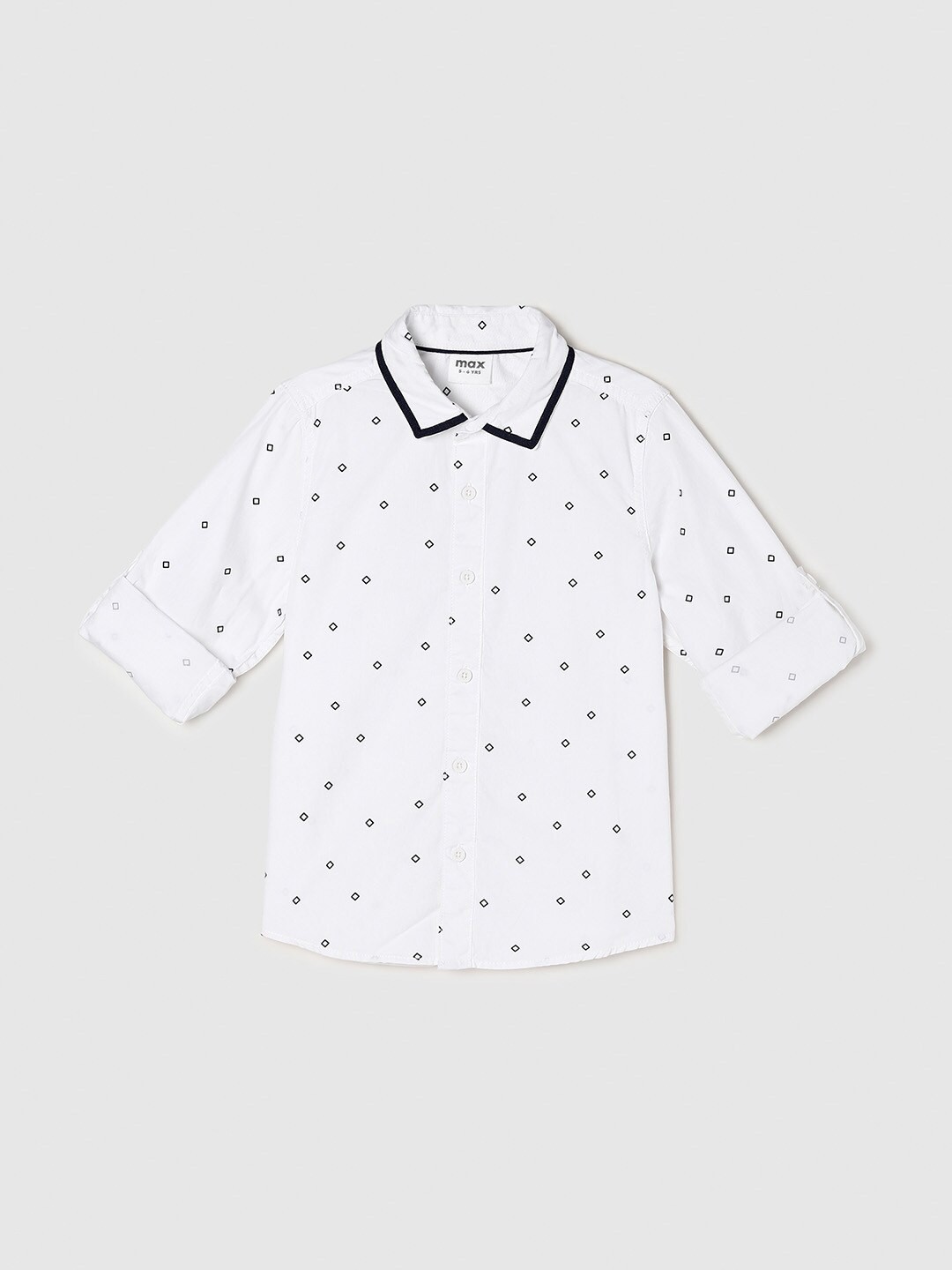 

max Boys White Printed Pure Cotton Casual Shirt
