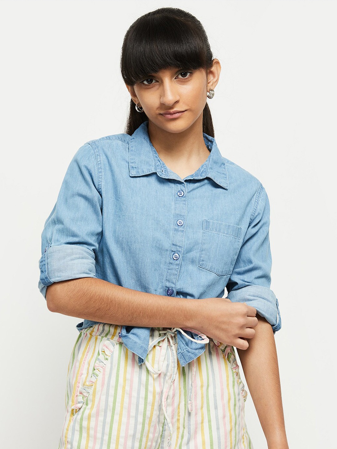 

max Girls Blue Pure Cotton Casual Shirt