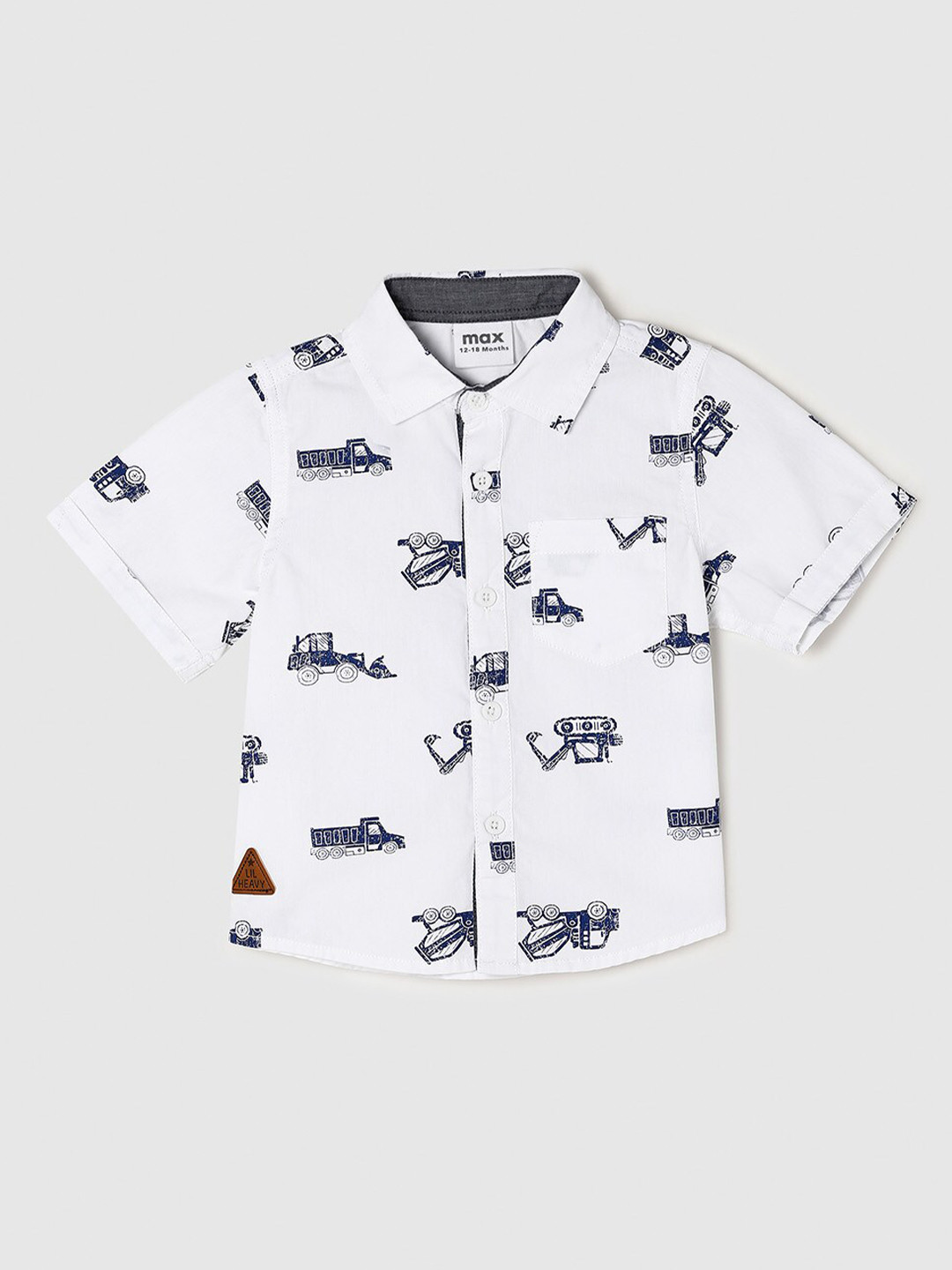 

max Boys White & Black Printed Pure Cotton Casual Shirt