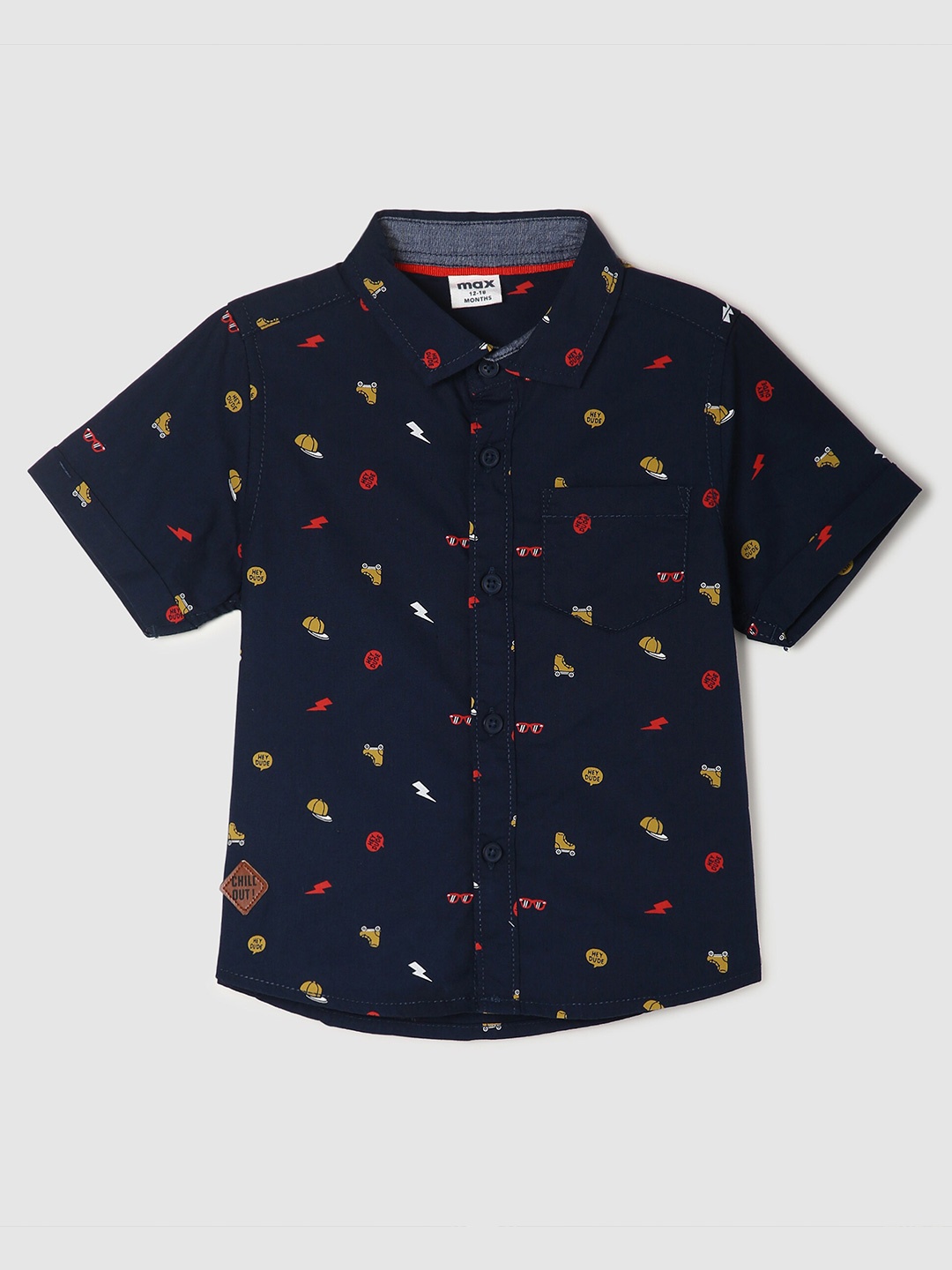 

max Boys Navy Blue Printed Pure Cotton Casual Shirt